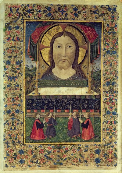 الحراس الأربعة لـ Arciconfraternita del SS. سلفاتوري راكعًا أمام وجه المسيح (ورق) بواسطة المدرسة الايطالية