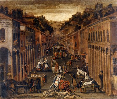 طاعون عام 1630 في بولونيا. دهان ملكية لأحد البنوك في بولونيا بواسطة المدرسة الايطالية