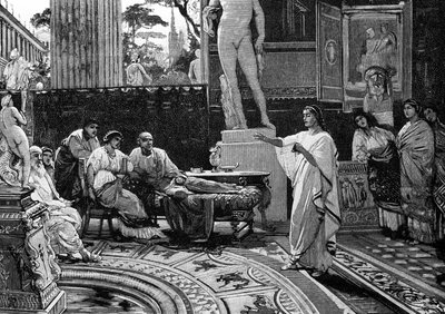 الشاعر فيرجيل (70 ق.م - 19 ق.م) يدعي "الإنيادة" للفارس الروماني ميكا. رسم توضيحي لفرانشيسكو بوجلياجي ، "" Storia d'Italia "". القرن ال 19. بواسطة المدرسة الايطالية
