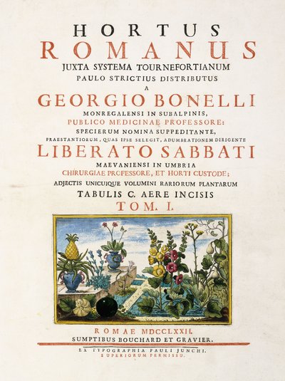 صفحة عنوان من "حديقة روماني" ، 1772-1784 بواسطة المدرسة الايطالية