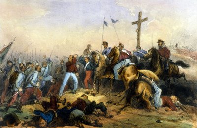 اتحاد إيطاليا: معركة ميلاتسو في صقلية في 20/07/1860. هزم جوزيبي غاريبالدي "ألف" فرانسوا الثاني. أواخر القرن التاسع عشر الطباعة الحجرية بواسطة المدرسة الايطالية
