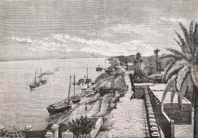View of Khartoum along Blue Nile, Sudan, engraving by Cairoli from photograph by Buchta, from L