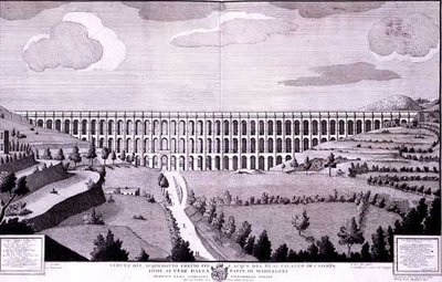 منظر لقناة المياه التي تنقل المياه إلى Palazzo di Caserta من Maddaloni (نقش) بواسطة المدرسة الايطالية