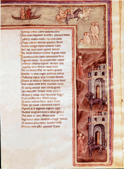 View of the Underworld, Characters and Monsters, illustration for Furious Hercules by Seneque (Miniature بواسطة المدرسة الايطالية