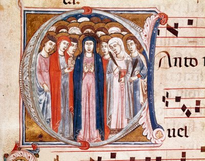 Virgin surrounded by Saints. Lettrine A (miniature بواسطة المدرسة الايطالية