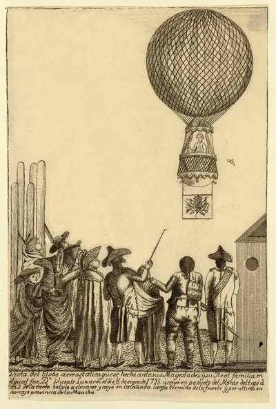 منظر لمنطاد الهواء الساخن الذي تم صنعه أمام حانة ماجستا. 1793. بواسطة المدرسة الايطالية
