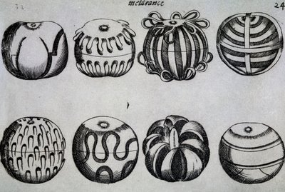 طرق لتقطيع الفاكهة ، رسم توضيحي من الأطروحات الثلاثة للميسر البافاري ماتيا جيغير من Mosburc ، التقطيع للأمة الألمانية الأكثر شهرة في بادوفا ، إيطاليا بواسطة المدرسة الايطالية
