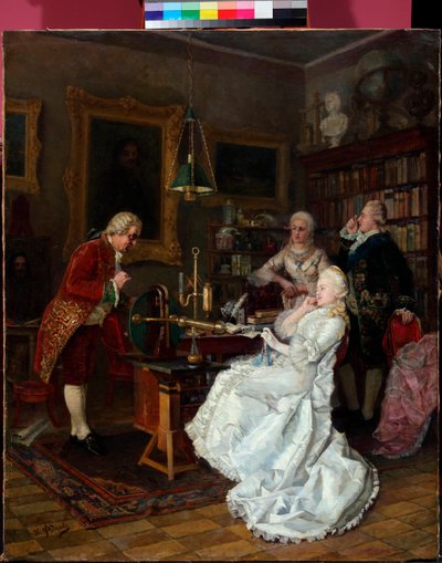 الإمبراطورة كاثرين الثانية من روسيا (1729-1796) تزور ميخائيل لومونوسوف (1711-1765) (الإمبراطورة كاثرين تزور إم لومونوسوف) لوحة رسمها إيفان فيودوروف (فيودوروف) (1853-1894) بواسطة إيفان فيودوروف