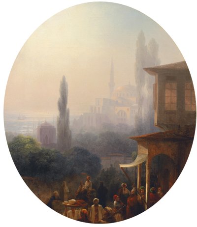 مشهد سوق في القسطنطينية ، مع آيا صوفيا بعد ذلك ، 1860 بواسطة إيفان كونستانتينوفيتش أيفازوفسكي