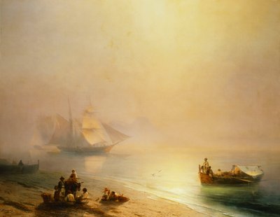 صياد السمك على شاطئ البحر ، خليج نابولي ، 1873 بواسطة إيفان كونستانتينوفيتش أيفازوفسكي