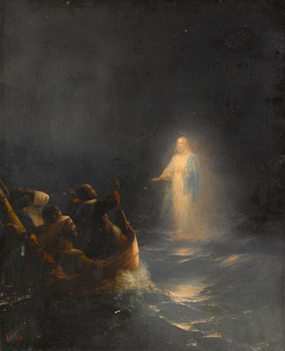Jesus marche sur les eaux - يسوع يمشي على الماء ، بقلم إيفازوفسكي ، إيفان كونستانتينوفيتش (1817-1900). زيت على قماش بواسطة Ivan Konstantinovich Aivazovsky