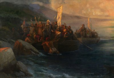 إنزال كريستوفر كولومبوس في سان سلفادور ، 12 أكتوبر 1492 ، 1892 بواسطة إيفان كونستانتينوفيتش أيفازوفسكي