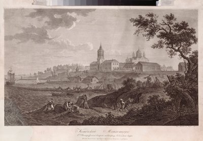 Le monastere Kanevsky de la Nativite de la Vierge a Konevets (دير Konevsky لميلاد العذراء في Konevets) - Oeuvre de Ivan Vasilievich Chessky (Cheskoy) (1782-1848) ، الحفر بواسطة إيفان فاسيليفيتش تشيسكي