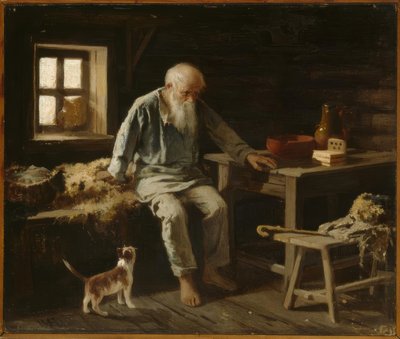 رجل يبلغ من العمر مع قطته بواسطة إيفان أندريفيتش بيليفين