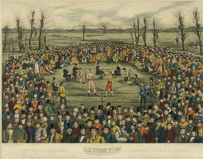 The Great Contest between Sayers and Heenan for 200 Pounds a side, engraved by J. R. Mackrell and J.B. Rowbotham (aquatint) بواسطة جي بي وبراون جيه وروبوتام