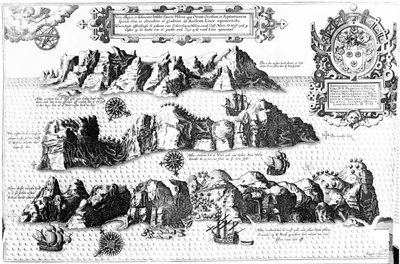 جزيرة سانت هيلينا ، رسم توضيحي من Linschotens Itinerario ، 1596 بواسطة JH van Linschoten