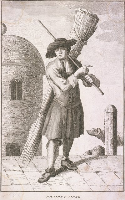 "Chairs to Mend" ، صرخات لندن ، c1750 بواسطة جم