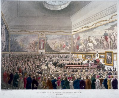 لقاء جمعية الفنون في مباني أديلفي ، وستمنستر ، لندن ، 1809 بواسطة أوغسطس تشارلز بوجين