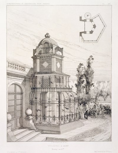القفص للطيور المغردة ، من حجم التصاميم من قبل العديد من المهندسين المعماريين ، الحانة. موريل وسي ، باريس ، c.1880 بواسطة جيه بوسارد