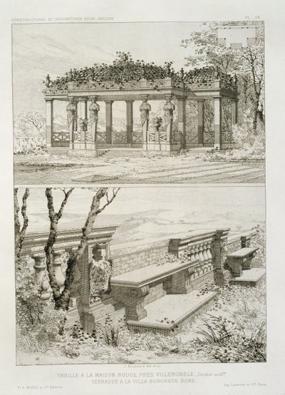 العريشة من La Maison Rouge بالقرب من Villemomble ، التي صممها Cordier ، وشرفة فيلا Borghese ، روما ، c.1880 بواسطة جيه بوسارد