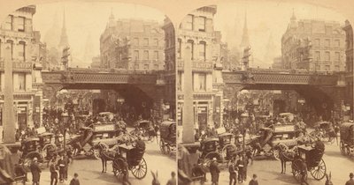 مجموعة من 4 مناظر مجسمة من Ludgate Hill ، لندن ، إنجلترا ، 1850-1910. بواسطة جارفيس جارفيس