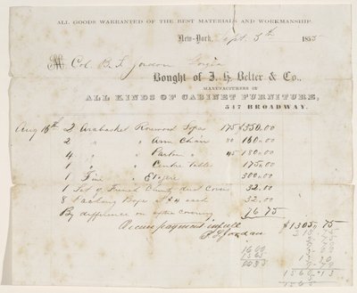 فاتورة بيع إلى العقيد BS الأردن ، 5 سبتمبر 1855 (حبر على ورق) بواسطة JH Belter and Co.JH Belter and Co.