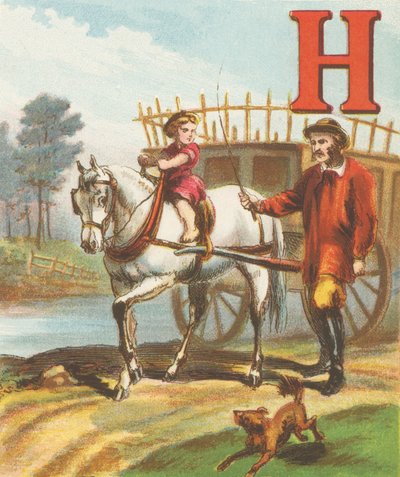 ح: الحاءُ: هو الحصانُ الأَمْلَسُ الأَمْلَسُ القَوِيُّ؛ يَجُرُّ عربةَ التبن إلى المَرْجِ على طول بواسطة جي هوارد