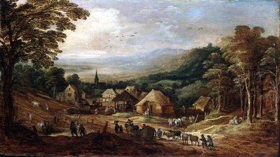 منظر خريفي مع الفلاحين بواسطة J. و Momper J. de Brueghel