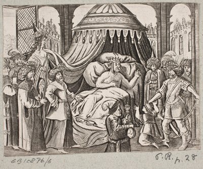رسم توضيحي لآدم أوليريوس ، "روزنتال الفارسية لشاعر بارع شيش سعدي [...]" ، شليسفيغ 1660 بواسطة جي مولر