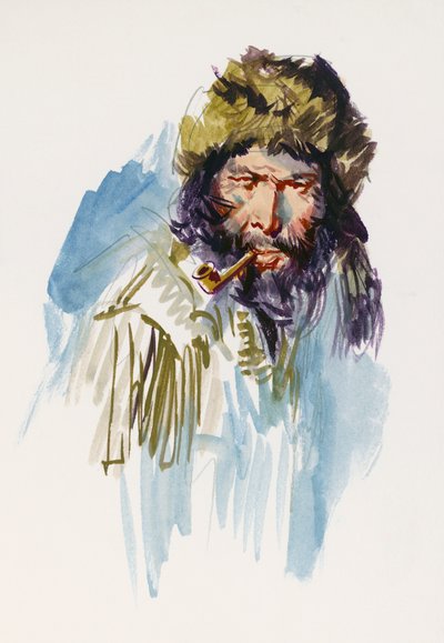 رسم توضيحي لـ Call of Wild ، رواية مغامرات لجاك لندن (1876-1916) ، رسم بواسطة جاك لندن