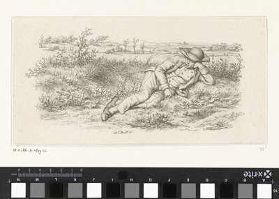 مستلق الرجل في منظر طبيعي دراسة عمل الطباعة / Etudes Gravées (عنوان السلسلة) بواسطة جاكوب إرنست ماركوس