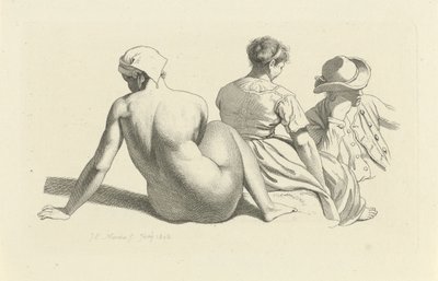 ورقة دراسة عليها صورة عارية وشخصيتين جالستين دراسة عمل الطباعة / Etudes Gravées (عنوان السلسلة) بواسطة جاكوب إرنست ماركوس