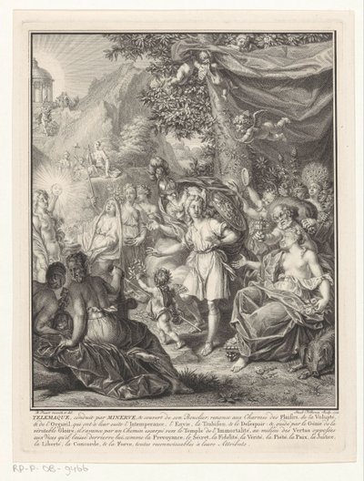 التمثيل المجازي مع Telemachus و Minerva صفحة العنوان لـ: François de Fénelon، Les avantures de Telemaque، 1734 بواسطة برنارد بيكارت