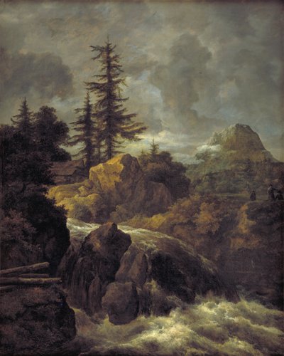منظر طبيعي به شلال وكوخ بواسطة Jacob van Ruisdael