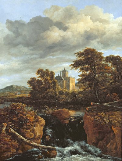 منظر طبيعي مع شلال وقلعة ، حوالي 1670 بواسطة Jacob van Ruisdael