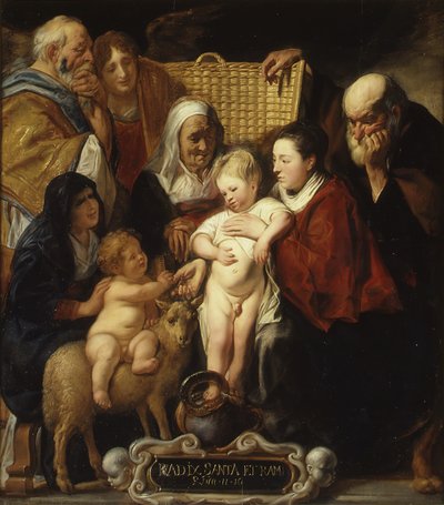 العائلة المقدسة مع القديسة آن والمعمدانية الصغيرة وأبويه ، في أوائل 1620 و 1650. بواسطة يعقوب جوردان