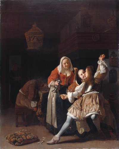 The Embracing Cavalier، c.1660-65 (زيت على لوح) بواسطة جاكوب لوكاس أوخترفيلت