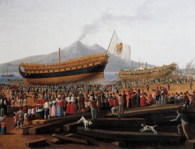 Launch of ship in Castellammare di Stabia shipyard (oil on canvas) بواسطة جاكوب فيليب هاكيرت
