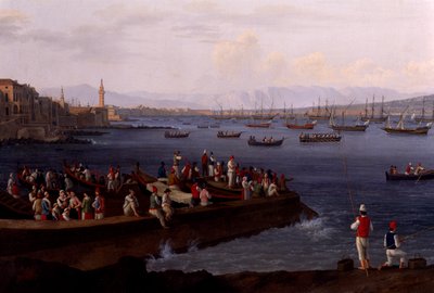 The Bay of Naples near Santa Lucia Showing the Naval Fleets Returning from Algiers بواسطة جاكوب فيليب هاكيرت