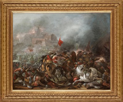 المعركة بين الأتراك والمسيحيين أثناء استيلاء الجيش العثماني على القسطنطينية عام 1453 - رسم جاكوب ماتياس ويير (1620-1670) ، زيت على خشب (39 × 49 سم) - الحرب التركية ، زيت على خشب لجاكوب ماتياس ويير - مجموعة خاصة بواسطة يعقوب ويير