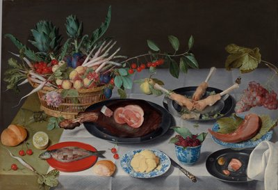 الحياة الساكنة مع اللحوم والأسماك والخضروات والفواكه ، c.1615-20 بواسطة جاكوب فان هولسدونك