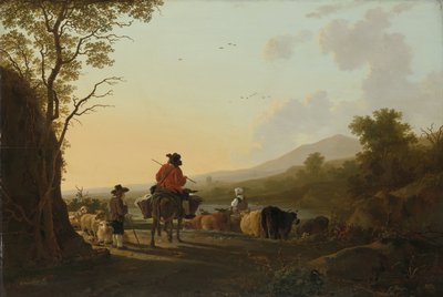 المناظر الطبيعية مع سائق الماشية والراعي ، c.1780-85 بواسطة جاكوب فان ستريج