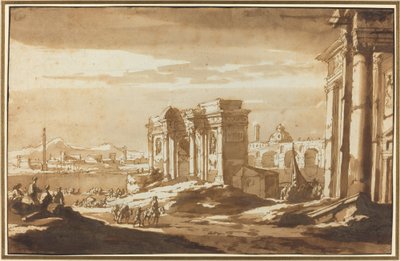 منظر Capriccio للآثار الرومانية على طول نهر التيبر بواسطة جاكوب فان دير أولفت