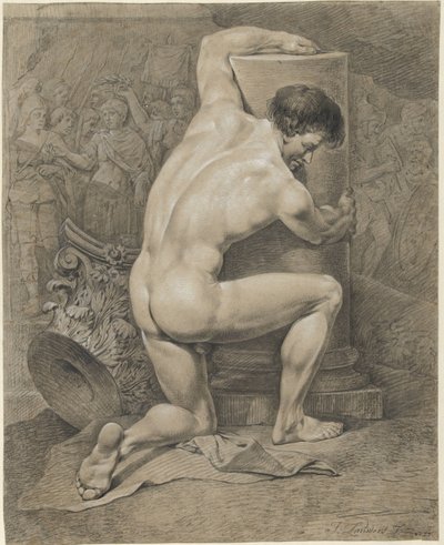 راكع الذكر عاريًا والذراعين حول عمود إلى اليمين بواسطة Jacobus Johannes Lauwers