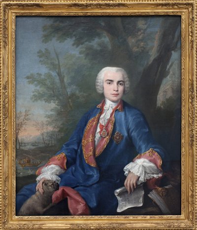 خصي السوبرانو كارلو بروشي ، ودعا Farinelli (1705-1782). يحمل المغني ميدالية رتبة كالاترافا ، على النتيجة التي يحملها في يده ، بعض مقاييس أوبرا زنوبيا لجايتانو لاتيليا. لوحة جاكوبو أميجوني (1682-1752) ، زيت على بواسطة جاكوبو أميجوني
