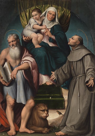 القديسة حنة والرضيع المسيح على العرش بين القديسين جيروم وفرانسيس ، 1541. بواسطة Jacopo Bassano il vecchio