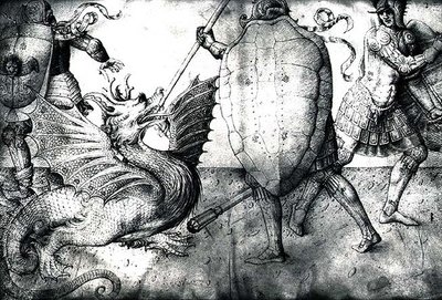 محاربون يقاتلون تنينًا ، c 1450 (حبر على الرق) بواسطة جاكوبو بيليني
