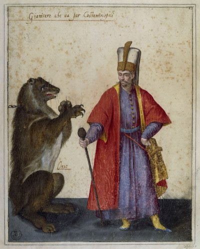 Janissery and bear, drawing by Jacopo Ligozzi (1547-1626) بواسطة جاكوبو ليغوزي