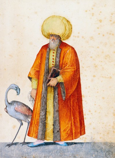 Turkish man with flamingo, drawing by Jacopo Ligozzi (1547-1627) بواسطة جاكوبو ليغوزي