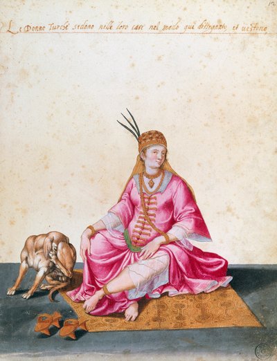 امرأة تركية مع كلب ، رسم جاكوبو ليغوزي (1547-1627) بواسطة جاكوبو ليغوزي